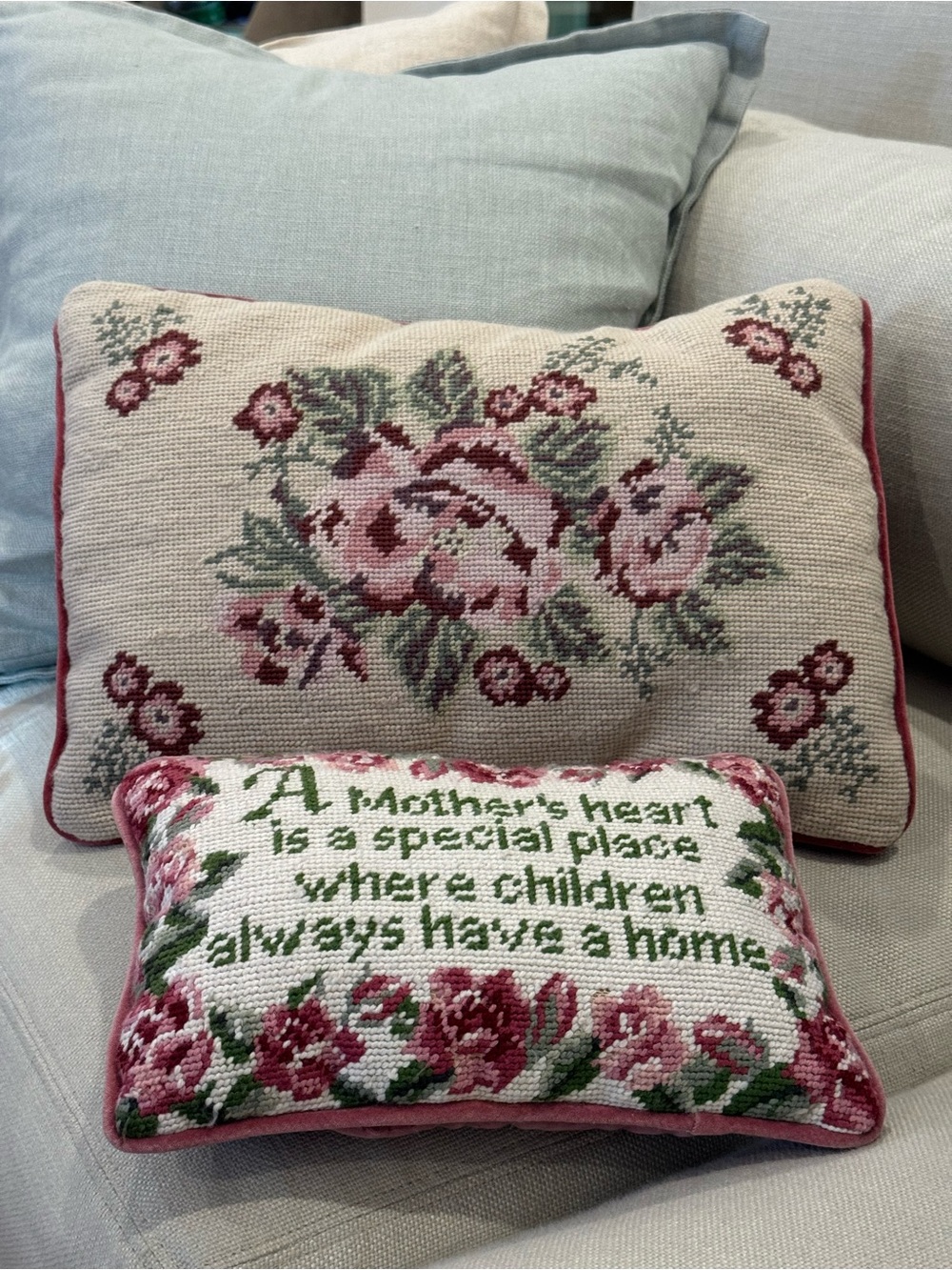 Vintage Wool / Velvet Needlepoint
2 Pillows